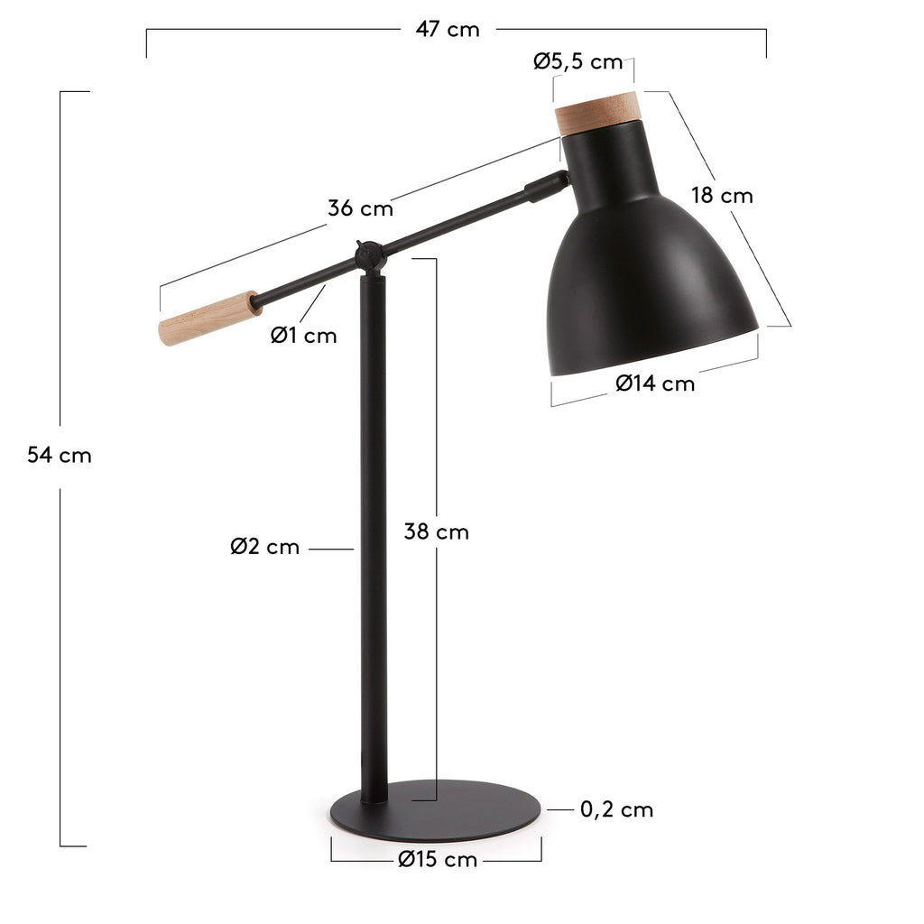 Tescarle table lamp in beech wood and steel with black finish