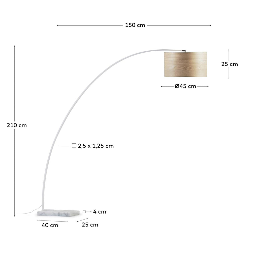 Juhe ash veneer floor lamp in white steel and marble