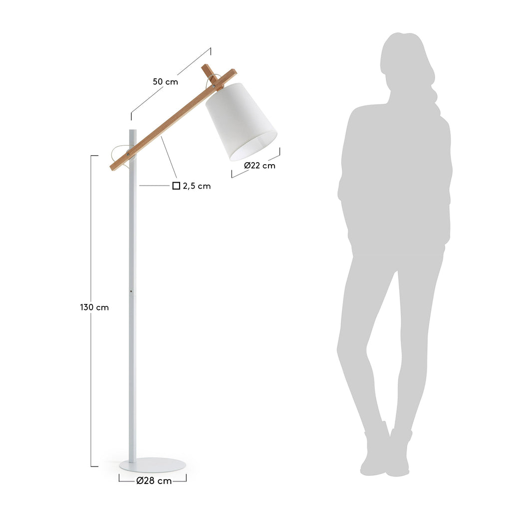 Kosta floor lamp in beech wood and steel with white finish