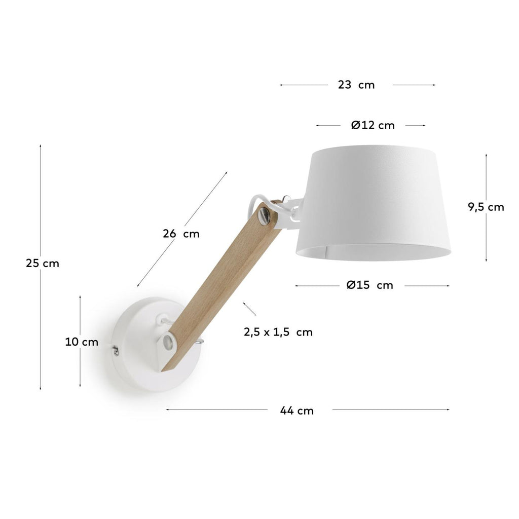 Muse wall light made from beech and steel with a white finish
