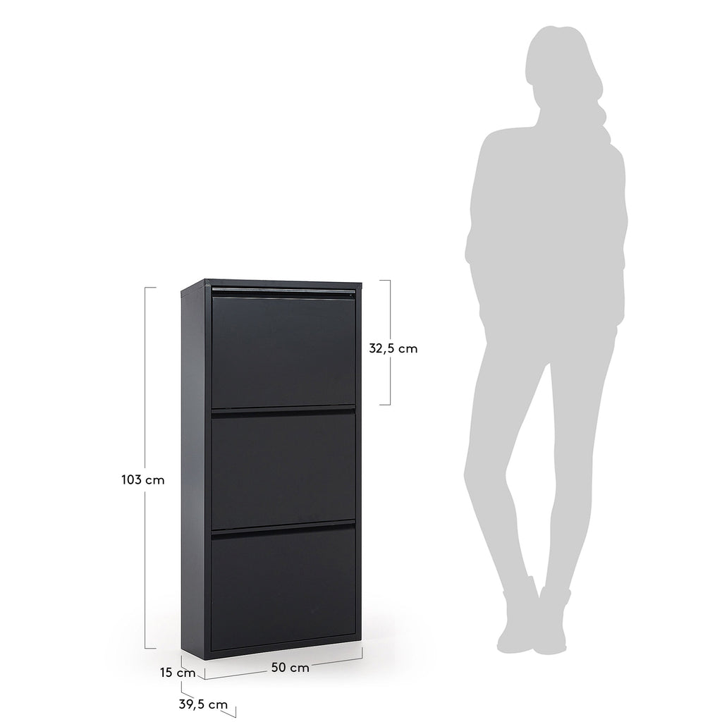 Ode shoe rack with 3 doors in dark grey, 50 x 103 cm