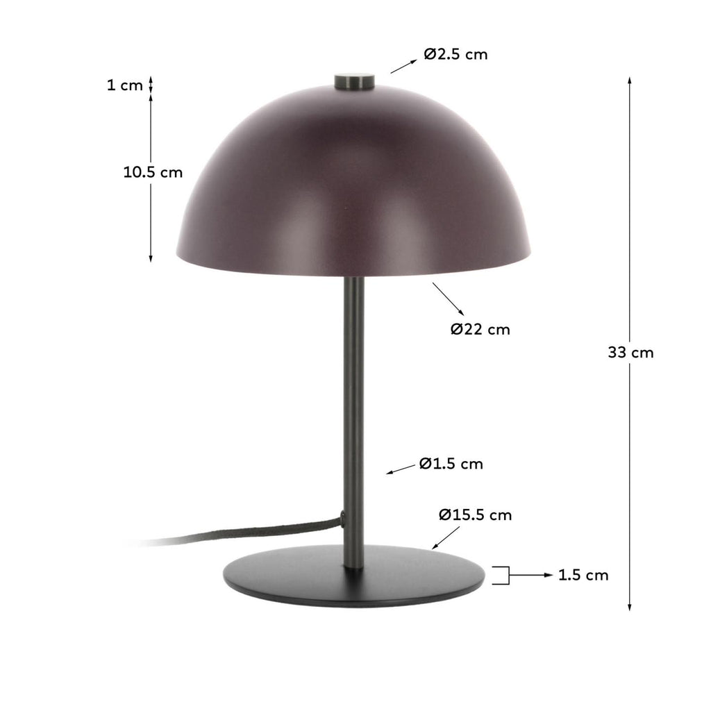 Aleyla table lamp in metal with maroon finish