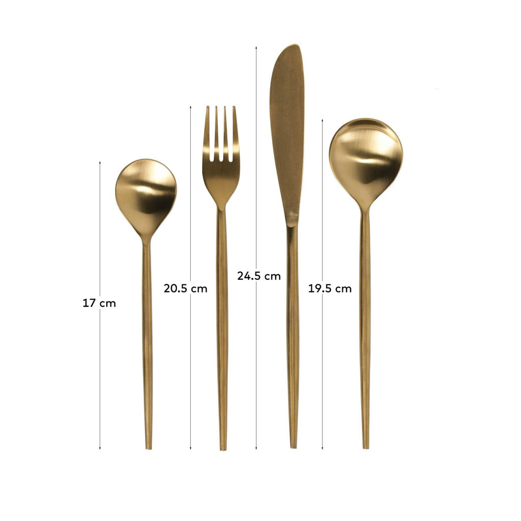 Lite rounded handle 16-piece golden cutlery set
