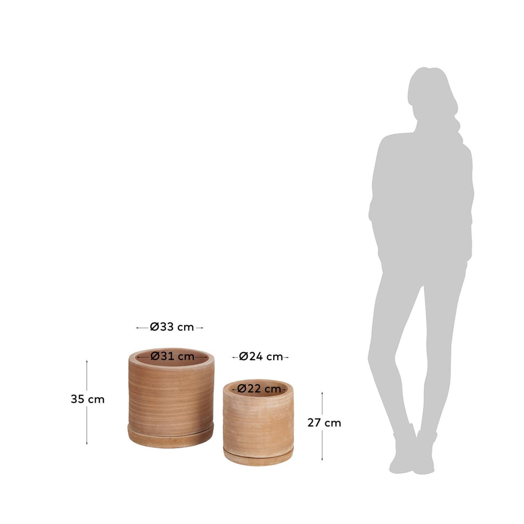 Karlina set of 2 terracotta plant pots with dishes, Ø 33 cm / Ø 24 cm