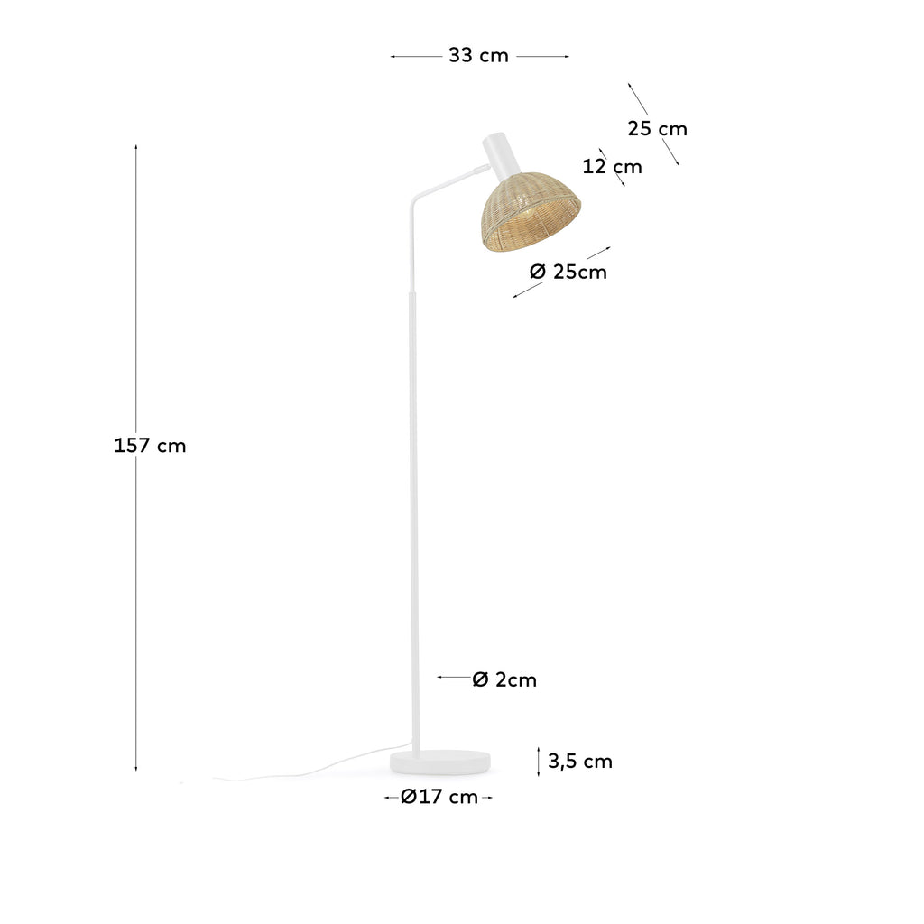 Damila floor lamp in metal with white finish and rattan with natural finish
