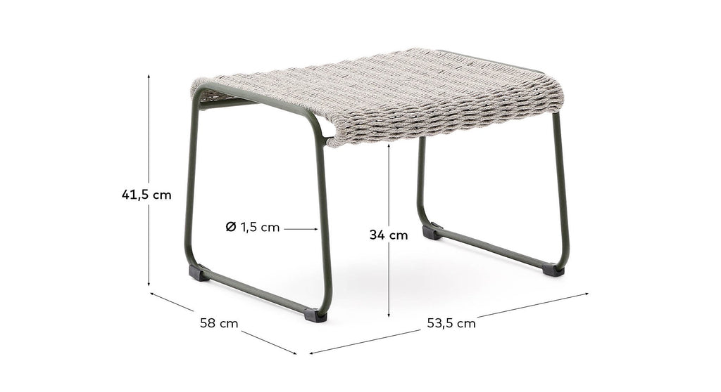 Maurina footrest in green galvanised steel and ecru and grey rope cord 58 x 52.5cm