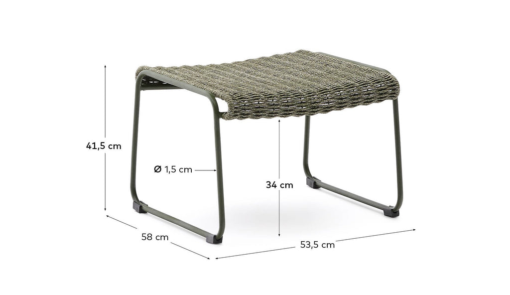 Maurina footrest in green galvanised steel and green rope cord 58 x 52.5cm