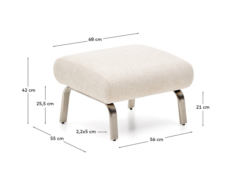 Amsen beige footrest with brushed stainless steel legs 68 x 55 cm