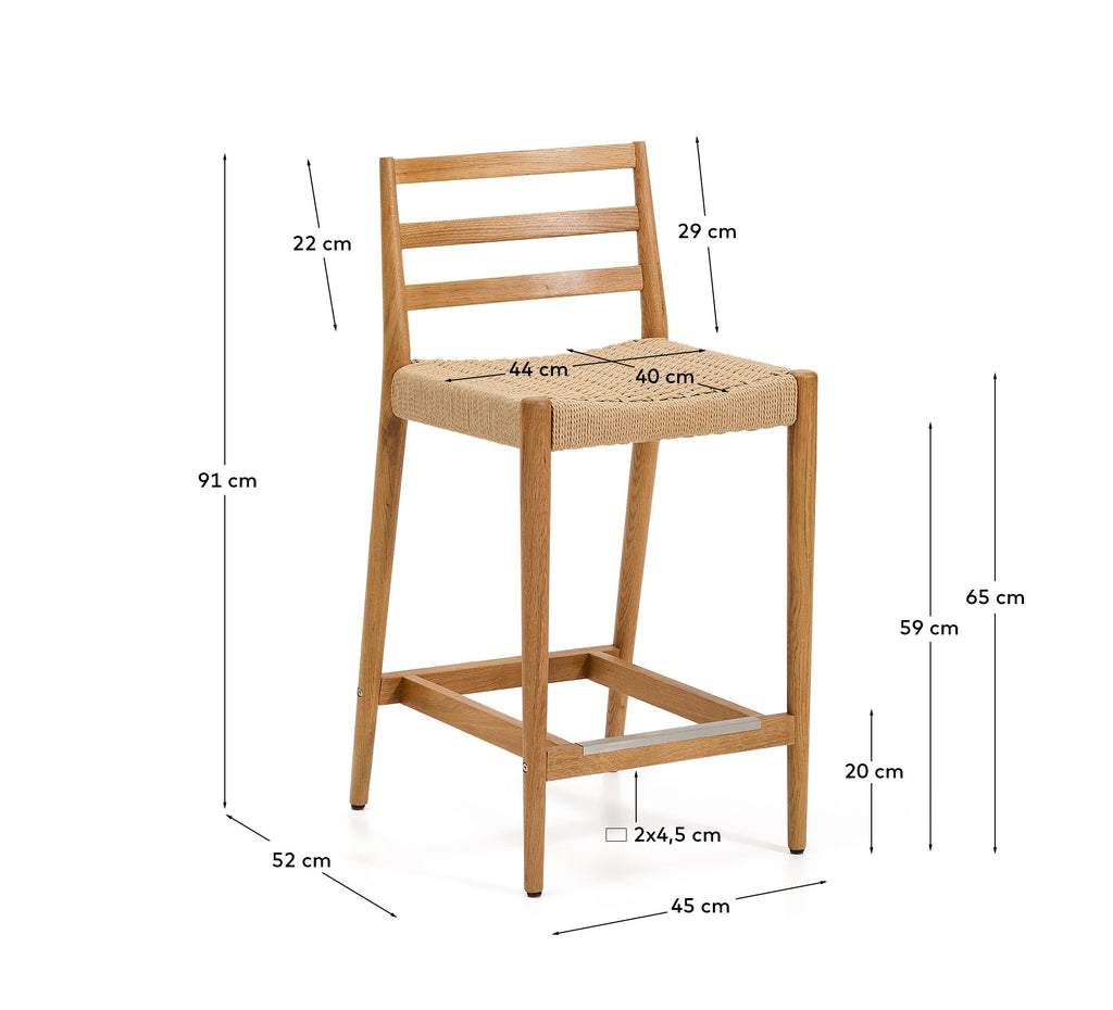 Analy stool backrest solid oak wood natural-tone finish and rope seat 65 cm FSC 100%.
