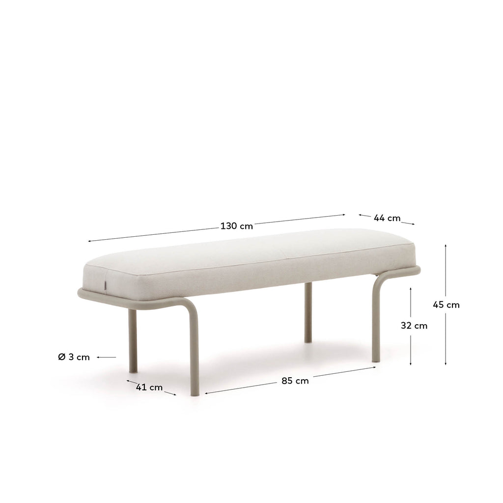 Compo bench in beige chenille and beige metal structure, 130 cm