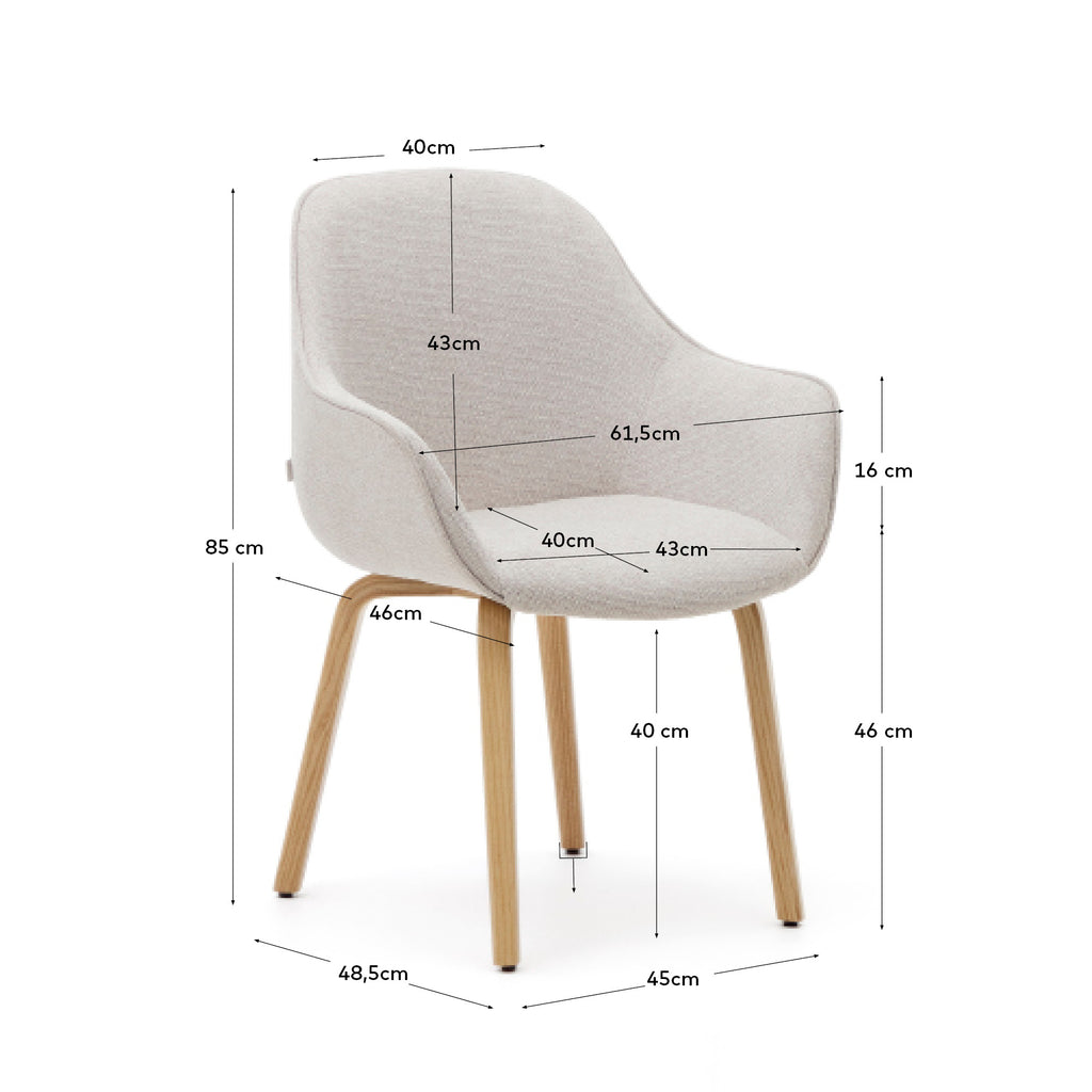 Aleli beige chenille chair with solid ash wood legs and natural finish