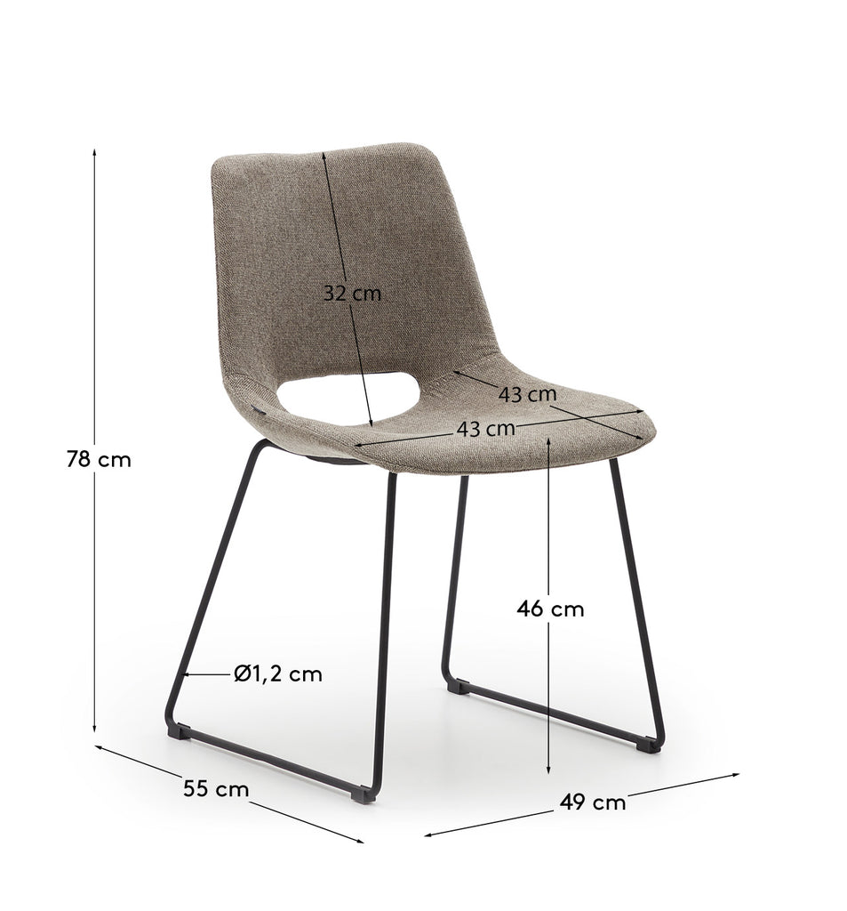 Zahara chair in brown with steel legs in a black finish