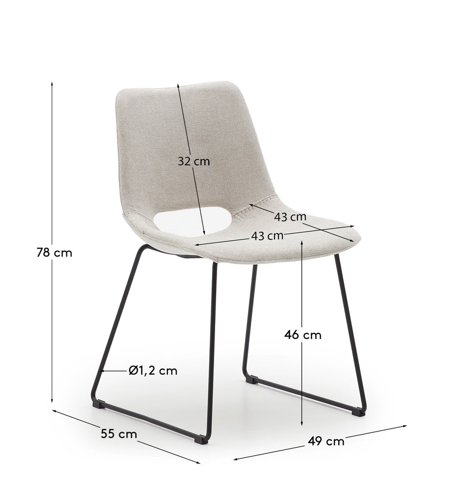 Zahara chair in beige with steel legs in a black finish