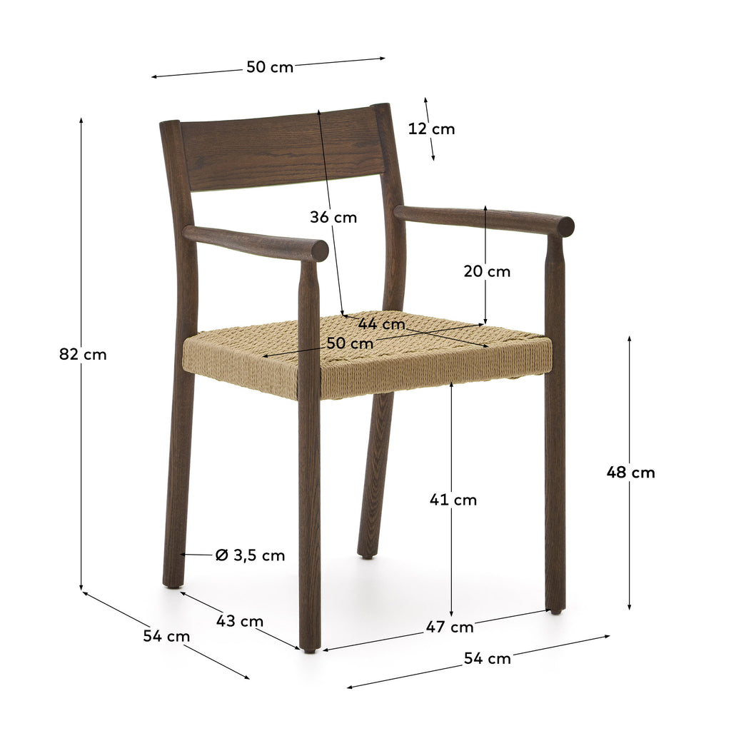 Yalia chair in solid oak with walnut finish and rope seat FSC 100%