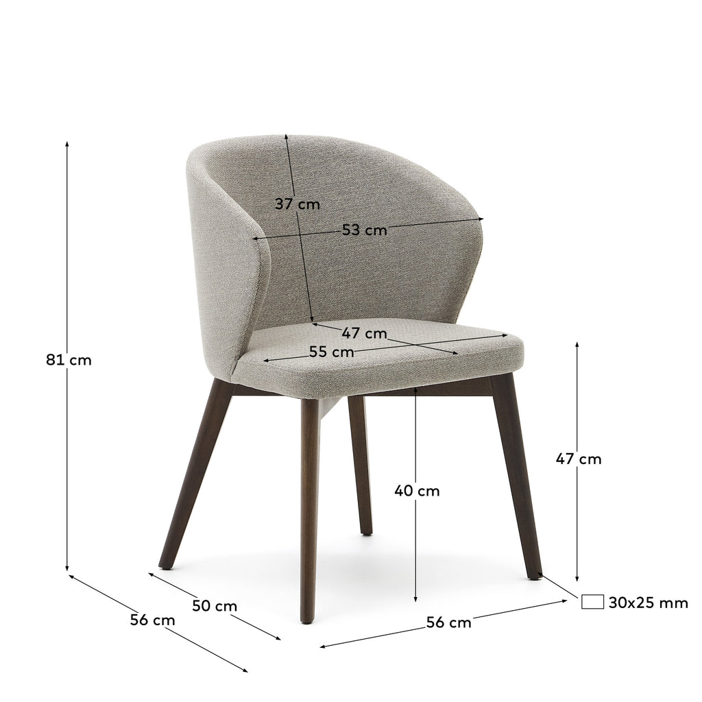Darice chair in brown chenille and solid beech wood in a walnut finish FSC 100%