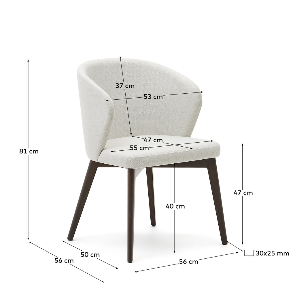 Darice chair in beige chenille and solid beech wood in a walnut finish FSC 100%