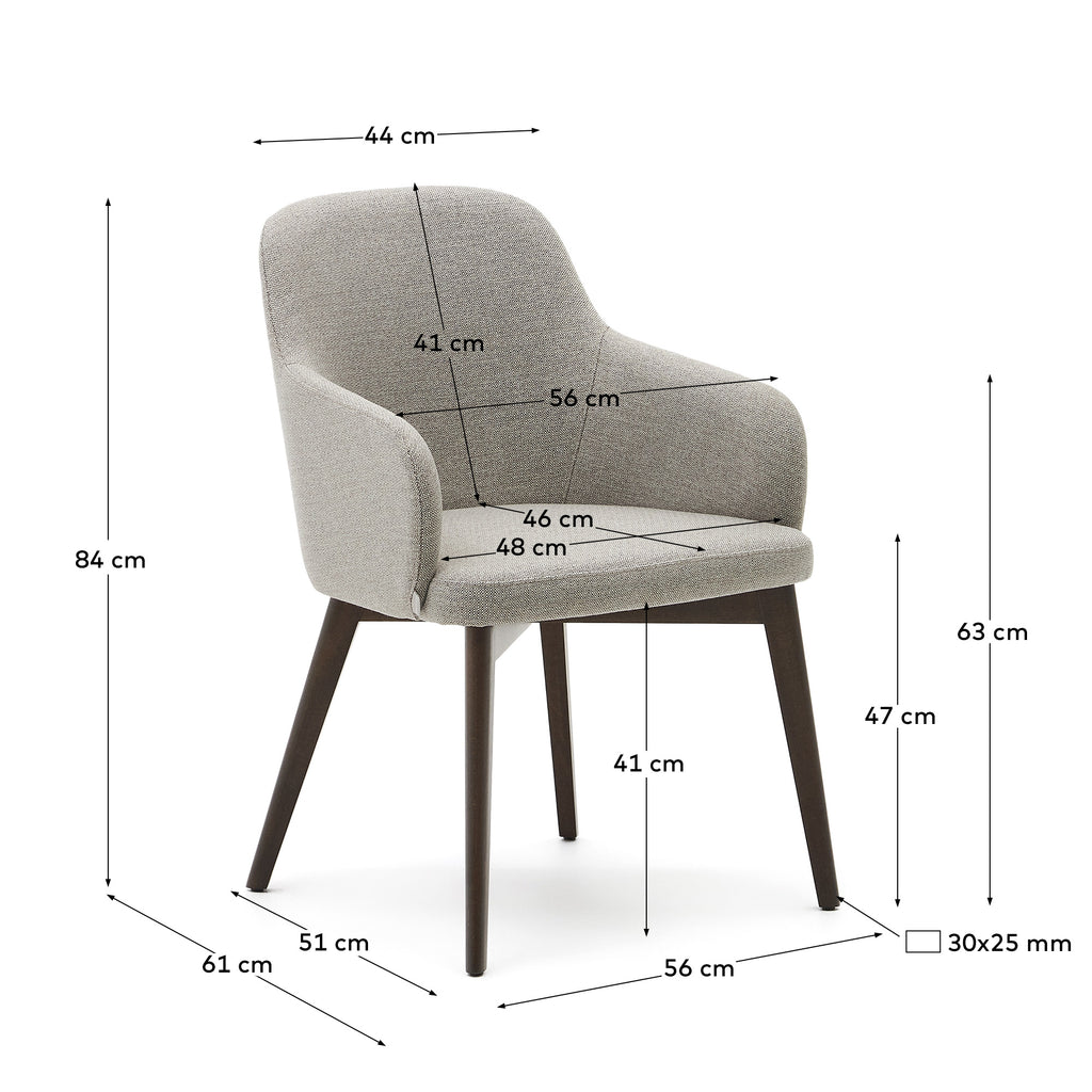 Nelida chair in brown chenille and solid beech wood in a walnut finish FSC 100%