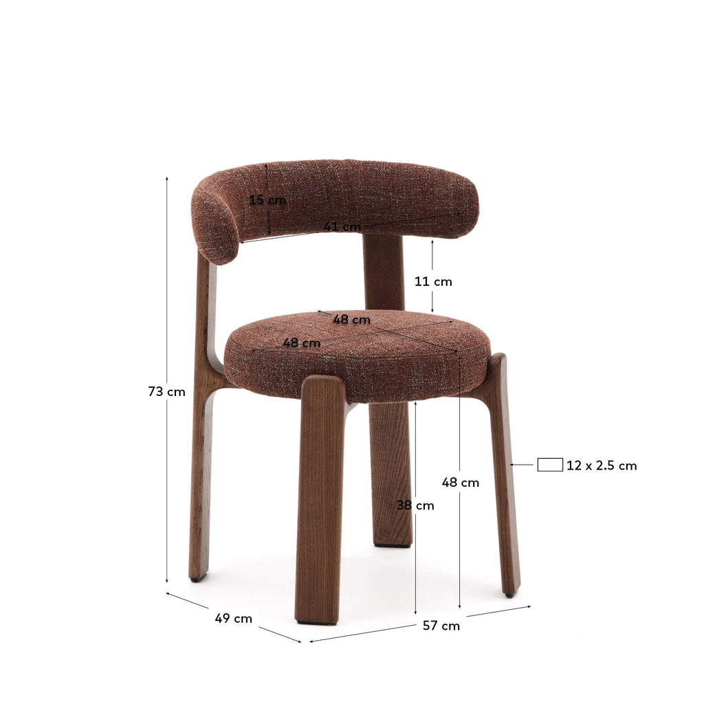 Granite chair in brown chenille and with solid ash wood in a walnut finish FSC 100%