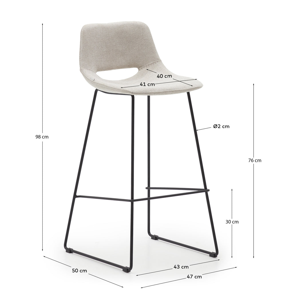 Zahara beige stool with steel in a black finish, height 76 cm