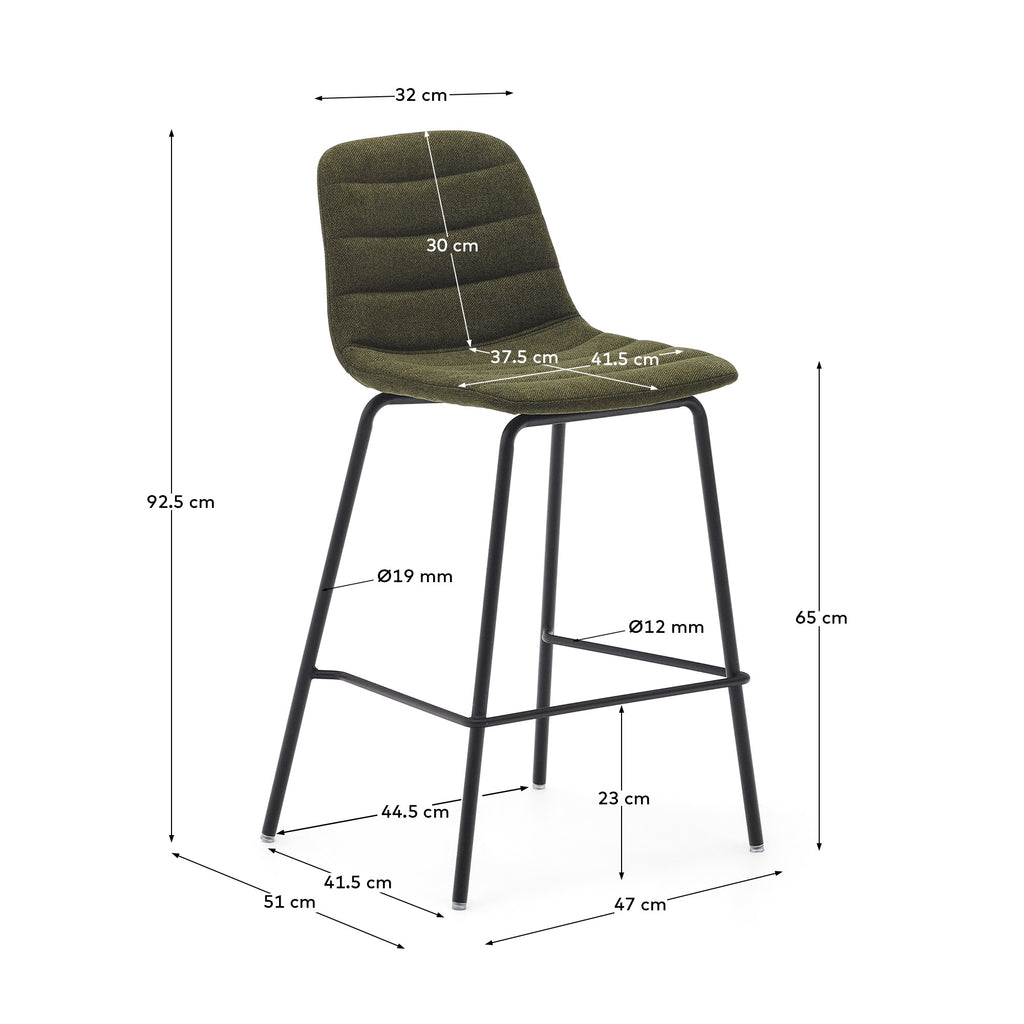 Zunilda stool in dark green and steel chenille with matt black finish height 65 cm FSC 100%