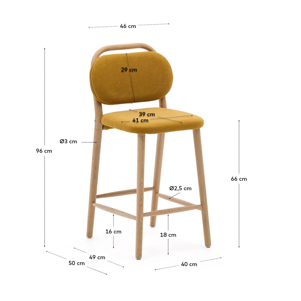 Helda stool in mustard chenille and solid oak wood FSC Mix Credit 65 cm