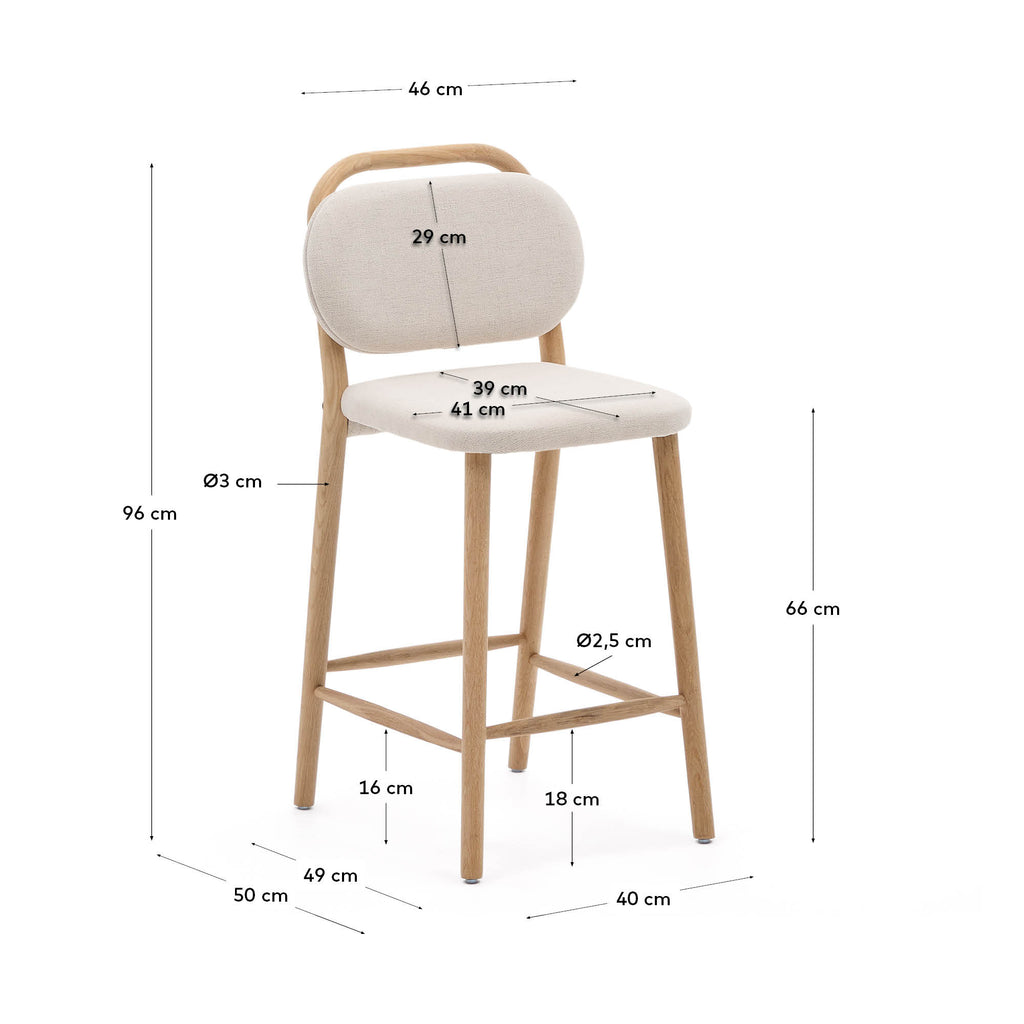Helda stool in beige chenille and solid oak wood FSC Mix Credit 65 cm