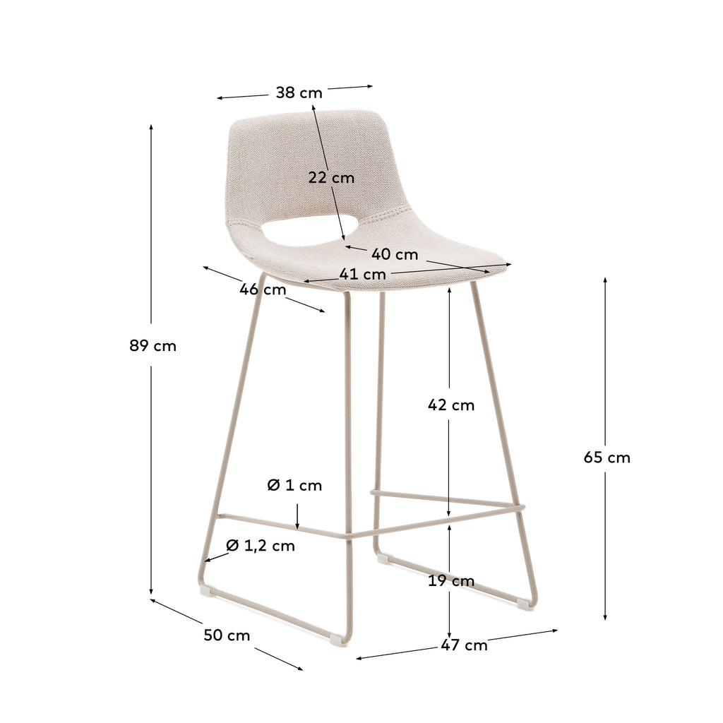 Zahara beige stool with steel in a beige finish, height 65 cm