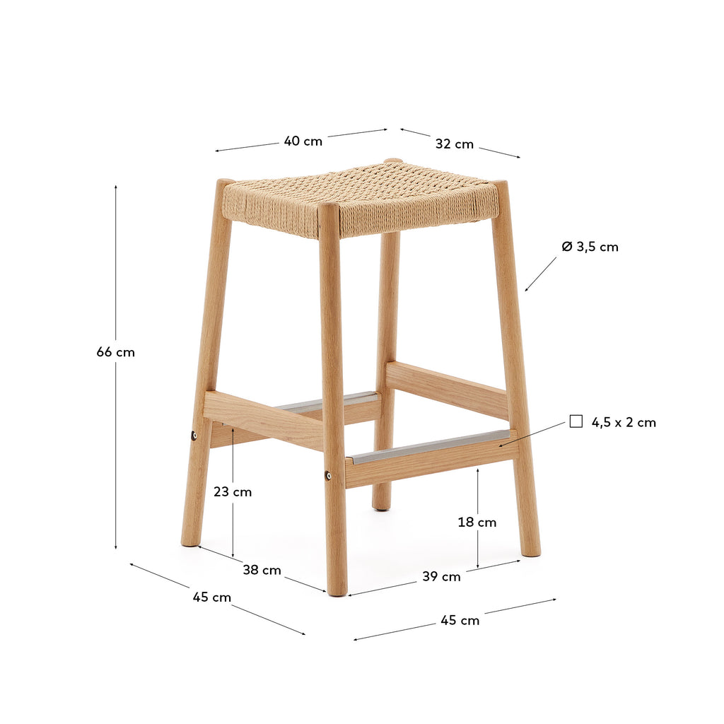 Yalia stool in solid oak wood in a natural finish and rope cord, height 65 cm FSC 100%