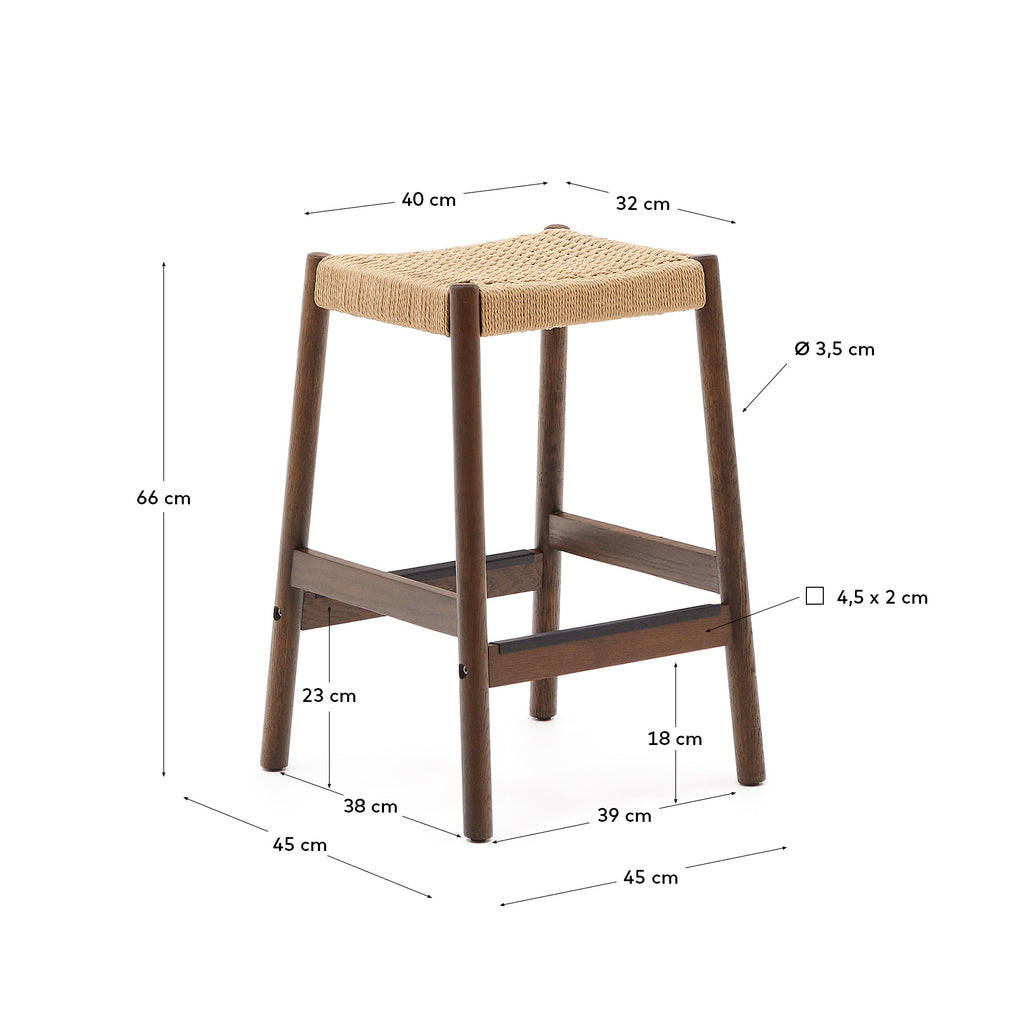 Yalia stool in solid oak wood in a walnut finish and rope cord, height 65 cm FSC 100%