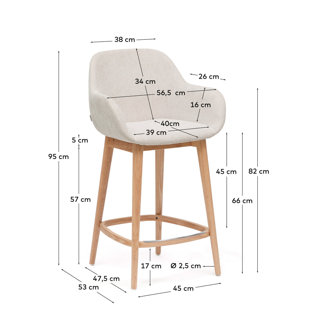 Konna stool in beige and solid ash wood legs in a light finish, 65 cm