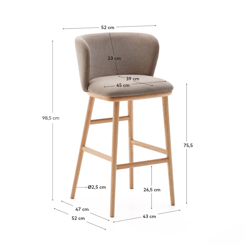 Ciselia stool brown chenille and solid ash wood natural tone finish FSC Mix Credit 75 cm