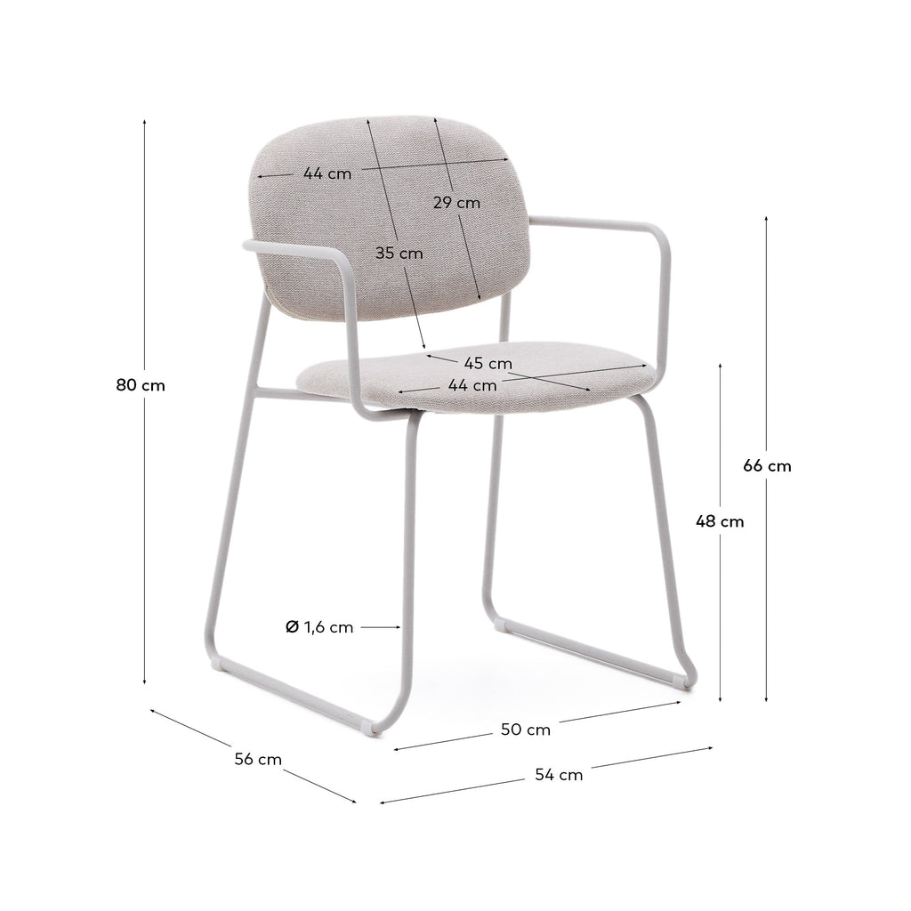 Meli chair in beige chenille with beige metal structure FSC Mix Credit