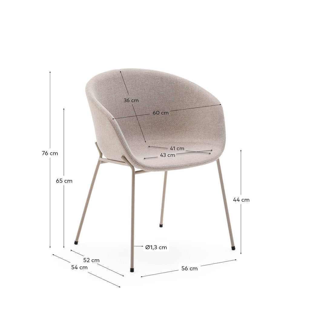 Yvette chair in beige chenille and steel legs in a beige finish