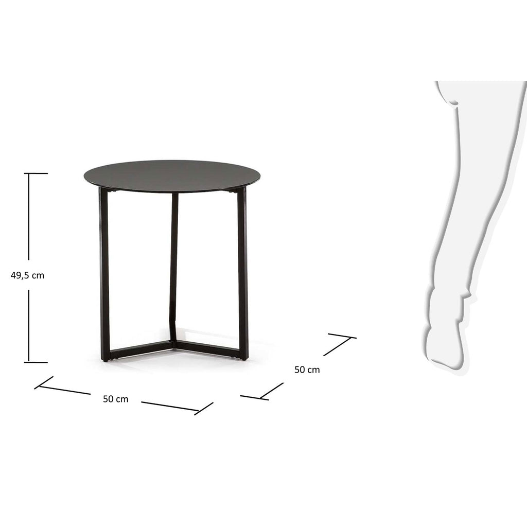 Black Raeam side table made with tempered glass and steel in black finish Ø 50 cm