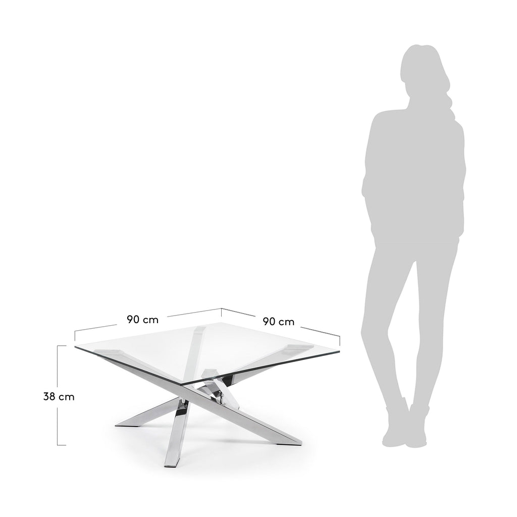 Kamido coffee table 90 x 90 cm on glass top steel legs