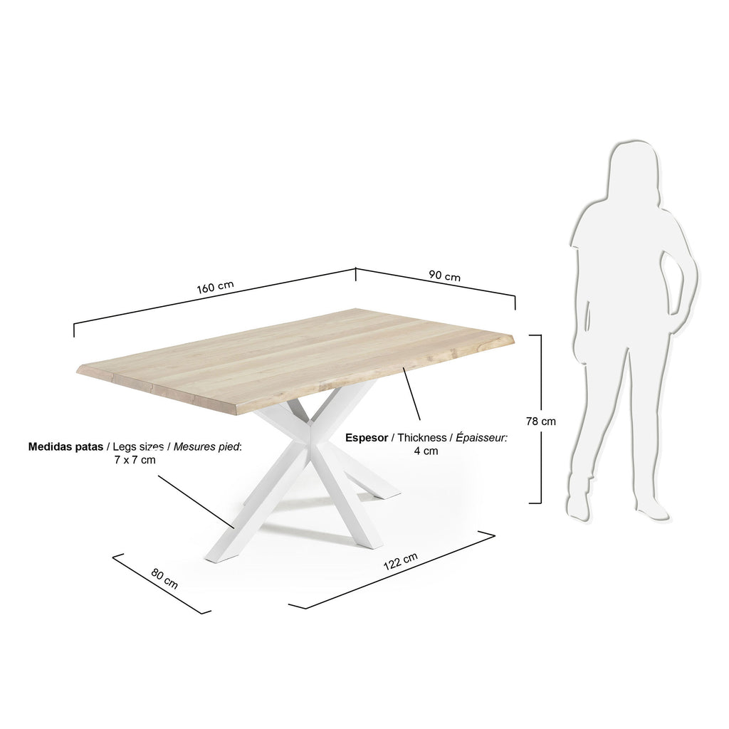 Argo oak veneer table with a whitewashed finish and white steel legs, 160 x 90 cm