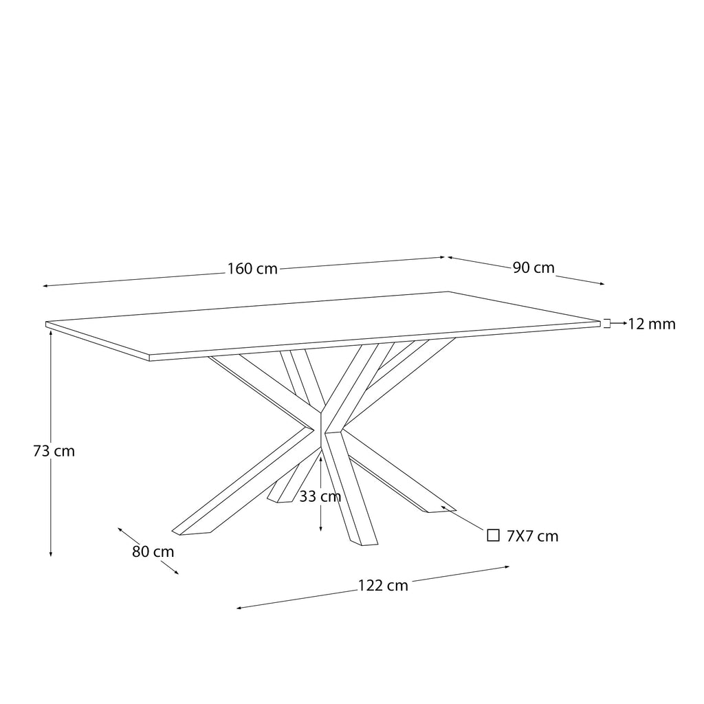 Argo glass table with steel legs with wood-effect finish 160 x 90 cm