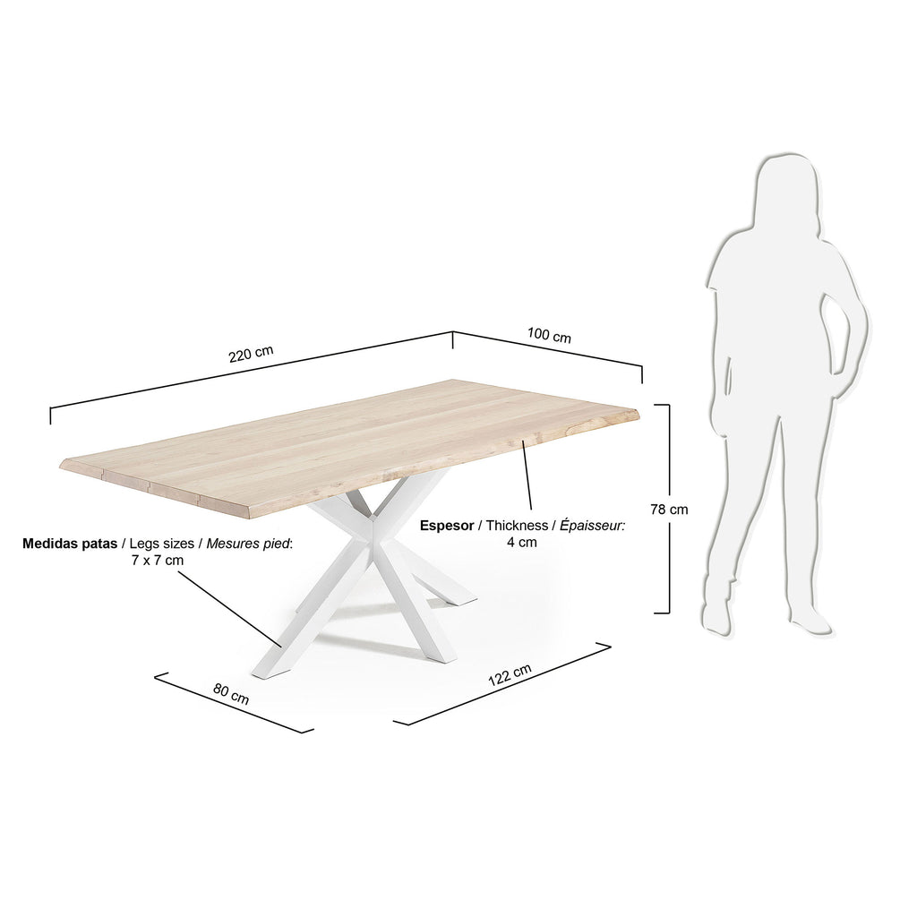 Argo oak veneer table with a whitewashed finish and white steel legs, 200 x 100 cm