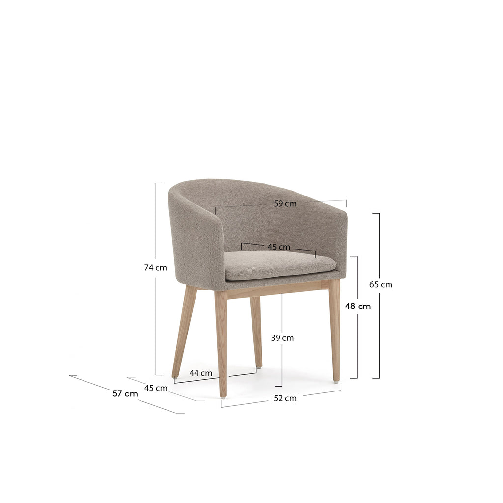 Harlan brown chenille chair with solid ash wood legs