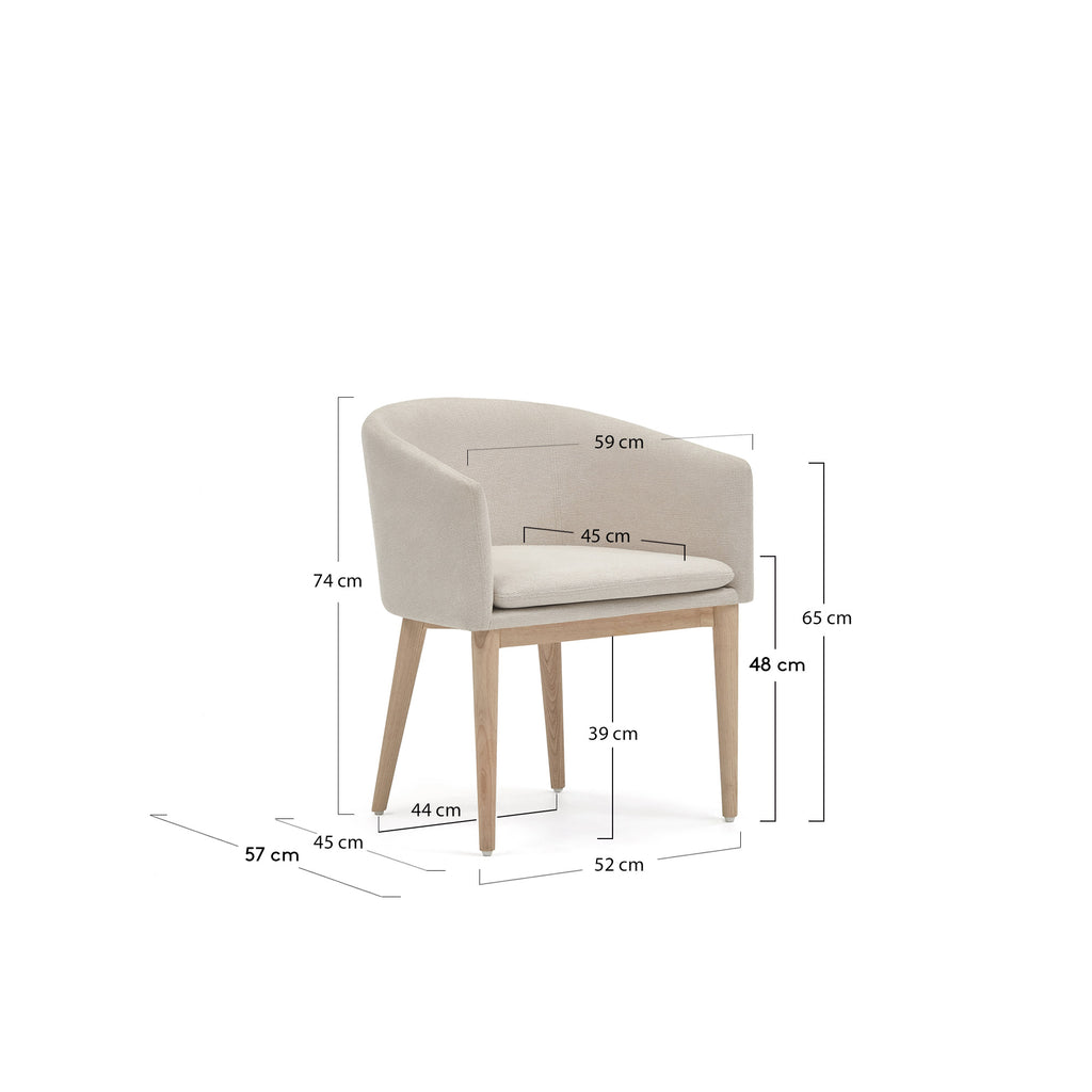 Harlan beige chenille chair with solid ash wood legs