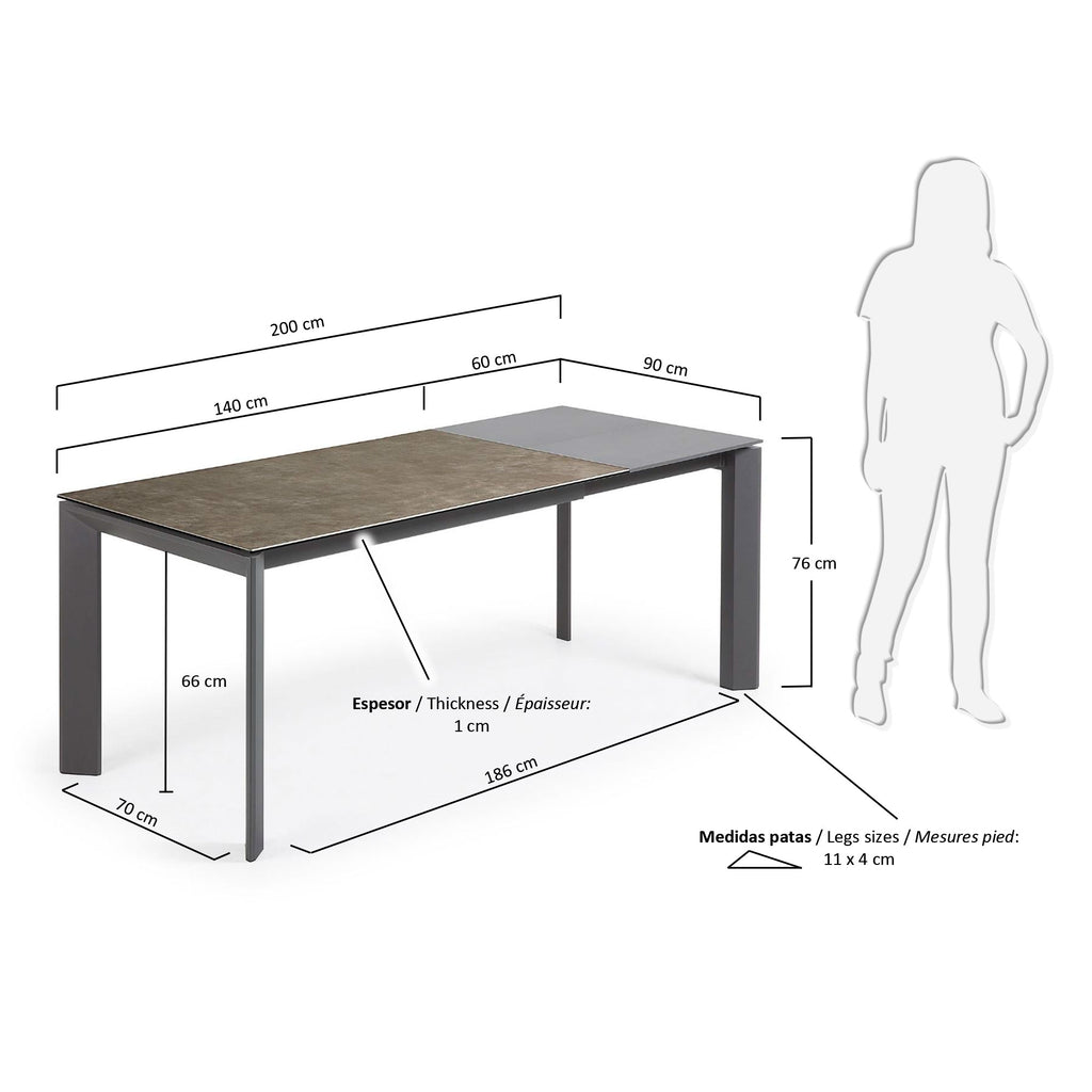 Axis porcelain extendable table in Volcano Ash finish anthracite steel legs 140(200)cm
