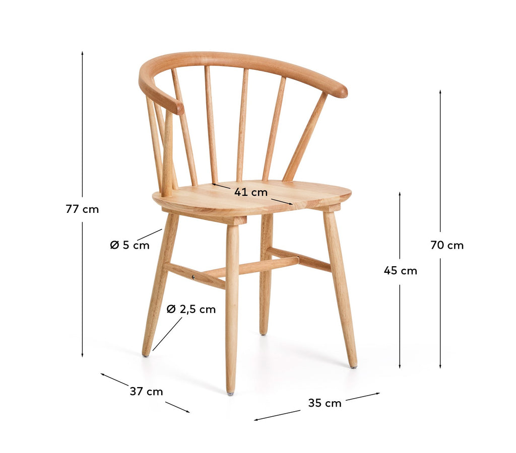 Trise MDF and solid rubber wood chair with natural lacquer