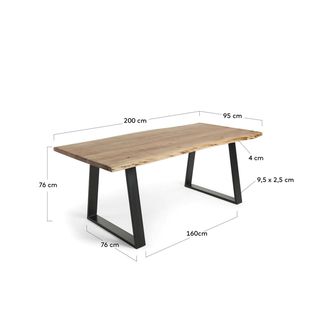 Alaia table in solid acacia wood with natural finish, 200 x 95 cm