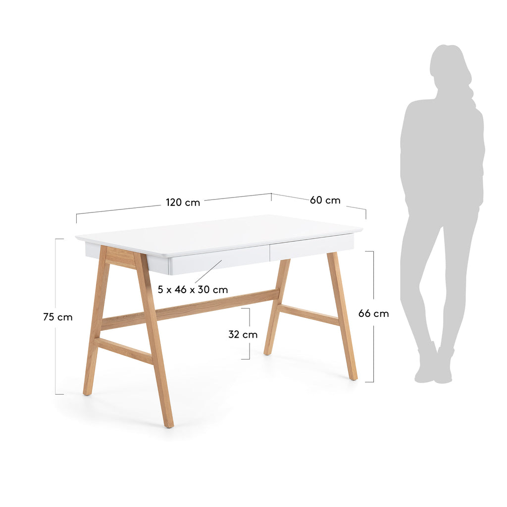 Dyana table in MDF with white lacquer and solid ash wood legs, 120 x 60 cm