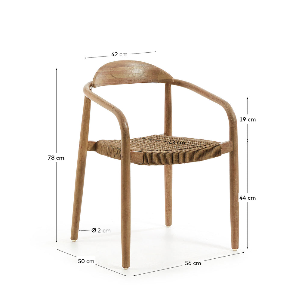 Nina stackable chair in solid acacia wood and beige rope seat FSC 100%