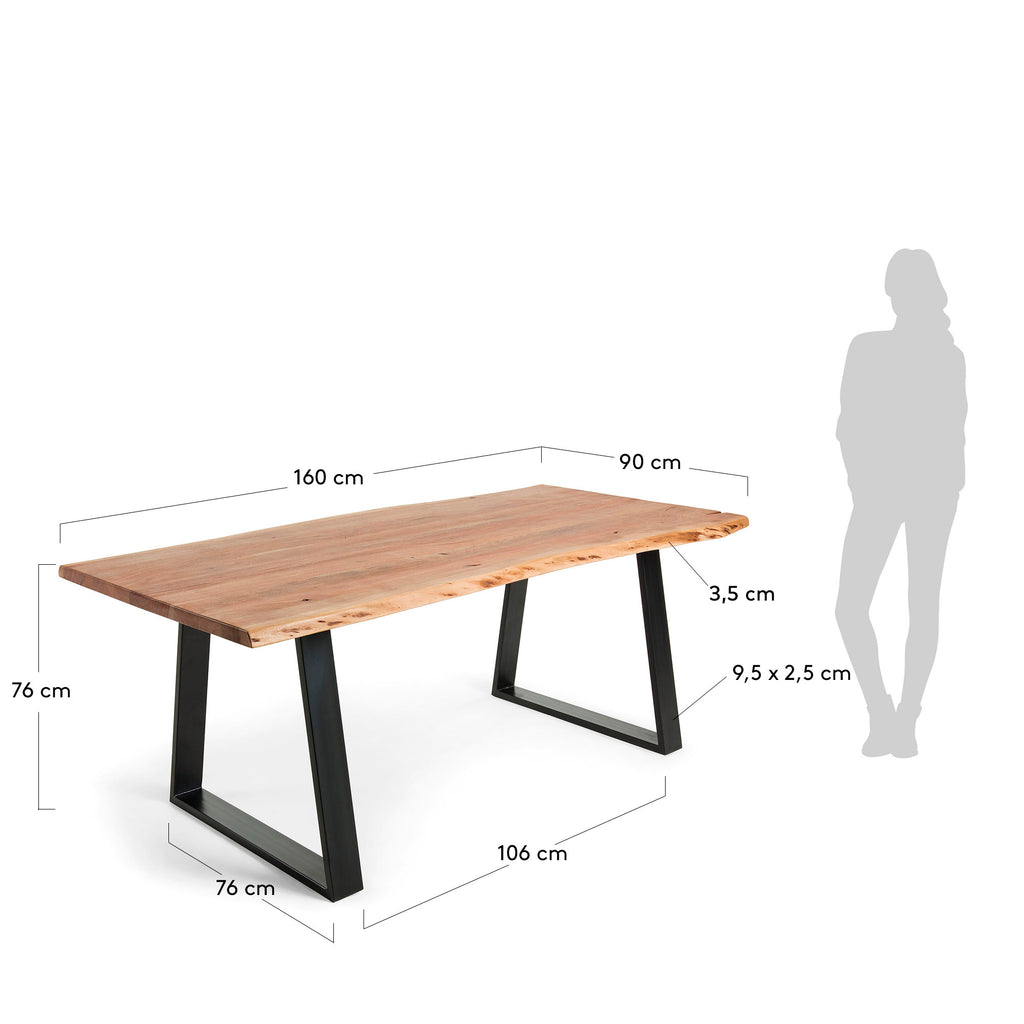 Alaia table in solid acacia wood with natural finish, 160 x 90 cm