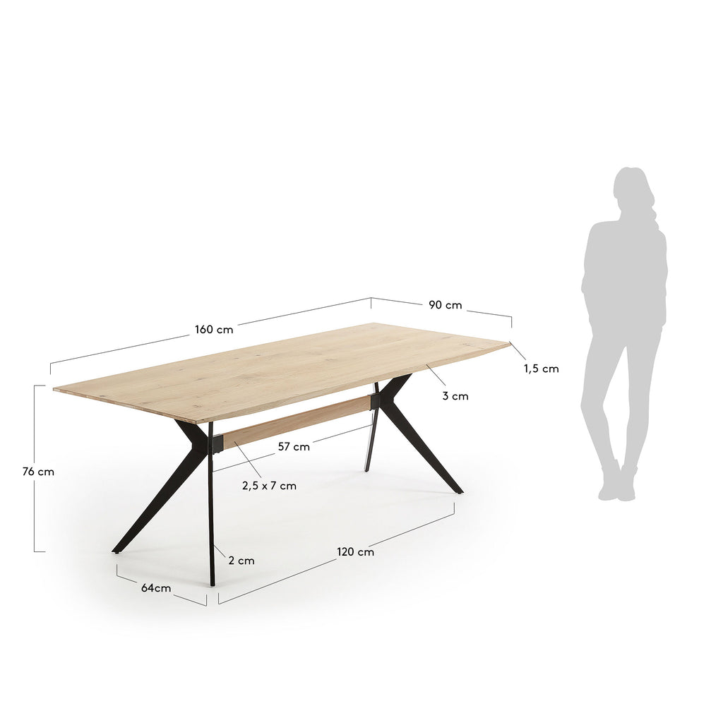 Amethyst oak veneer table with a whitewashed finish and black steel legs, 160 x 90 cm
