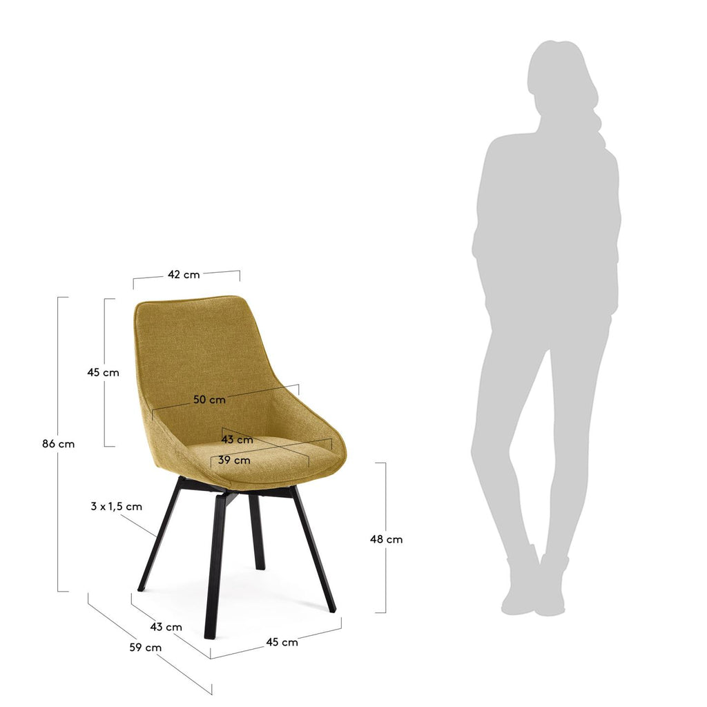 Jenna mustard swivel chair with steel legs with black finish FSC 100%