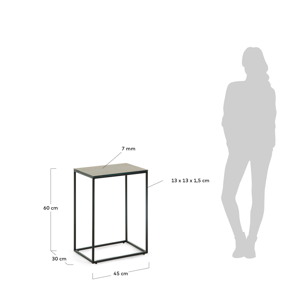 Rewena porcelain side table in brown with black steel legs 45 x 30 cm