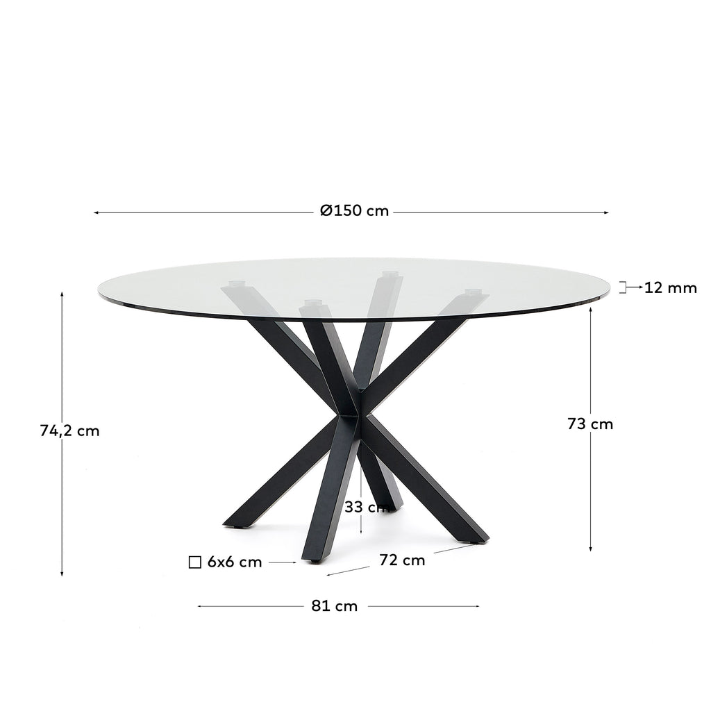 Argo round glass table and wood effect steel legs Ø 150 cm